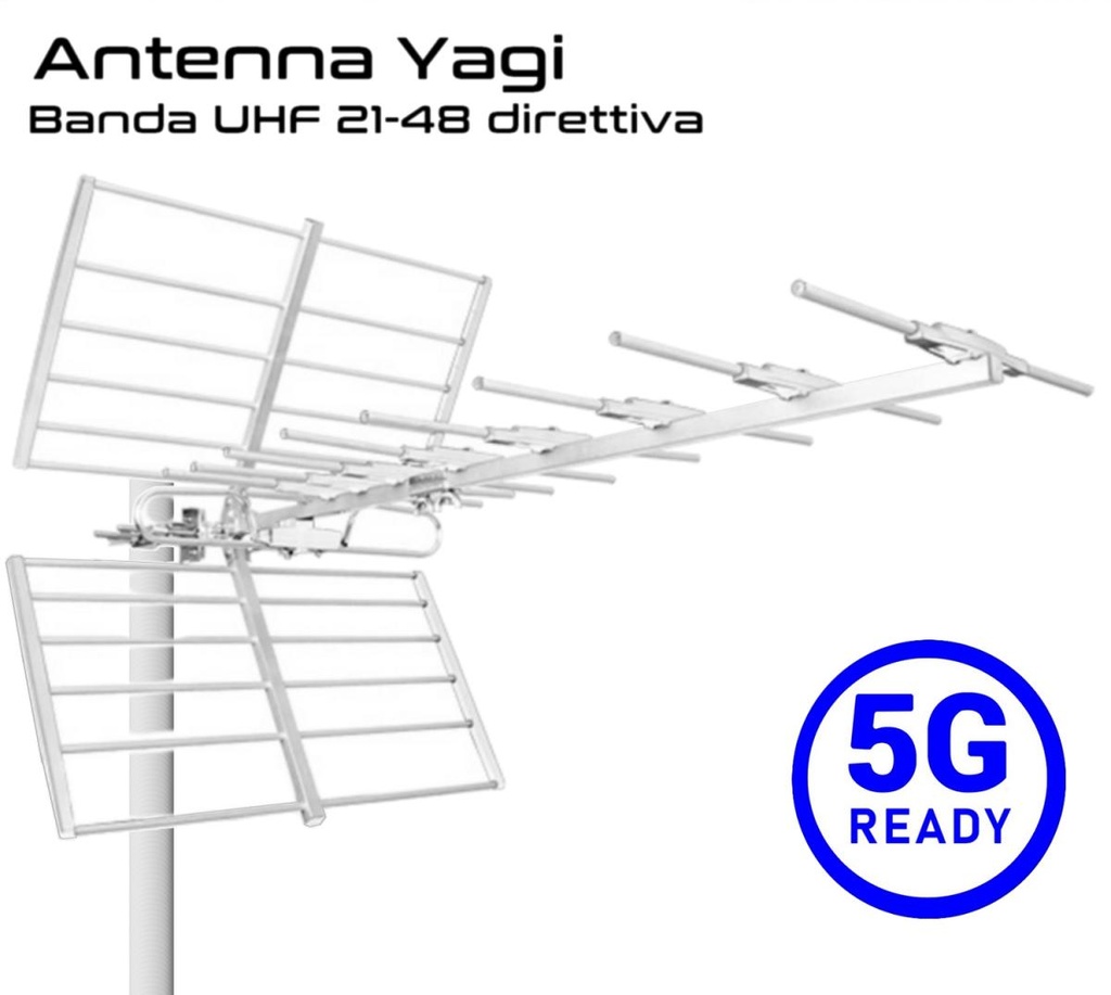 Antenna UHF Direttiva Yagi 11 Elementi 5G Ready Bianca