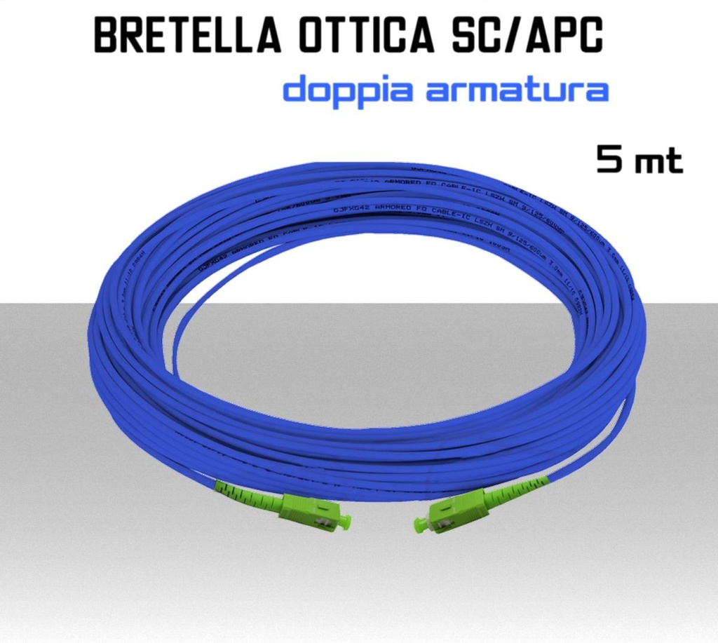 Bretella Fibra Ottica monomodale SC/APC doppia armatura 5 metri