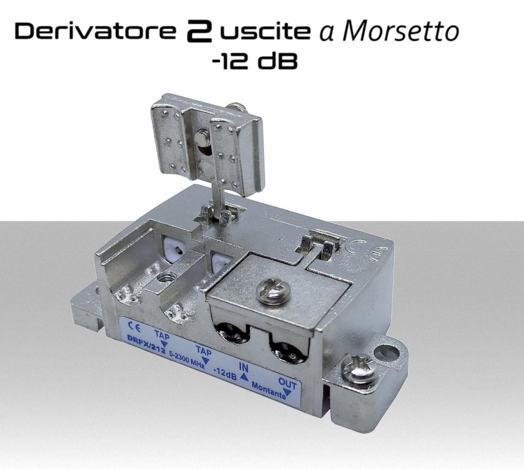 Derivatore antenna 2 uscite a morsetto attenuazione -12dB per SAT/DTT 