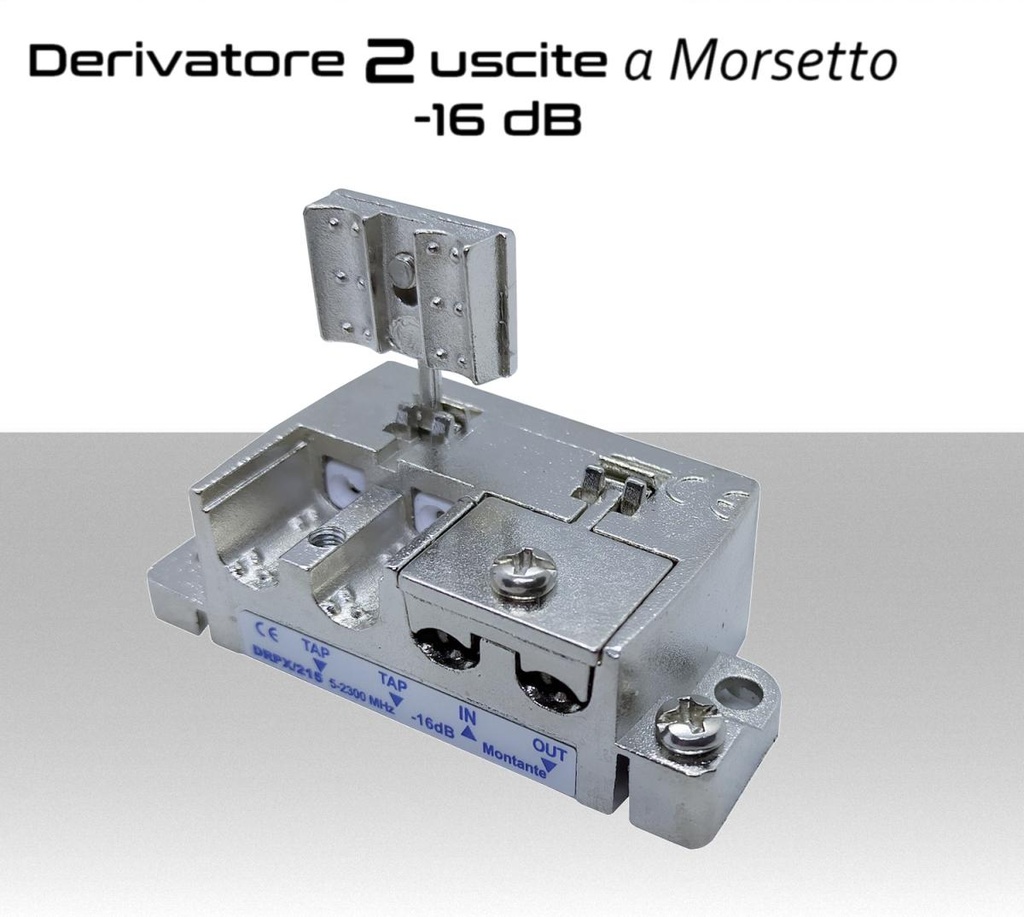 Derivatore antenna 2 uscite a morsetto attenuazione -16dB per SAT/DTT 