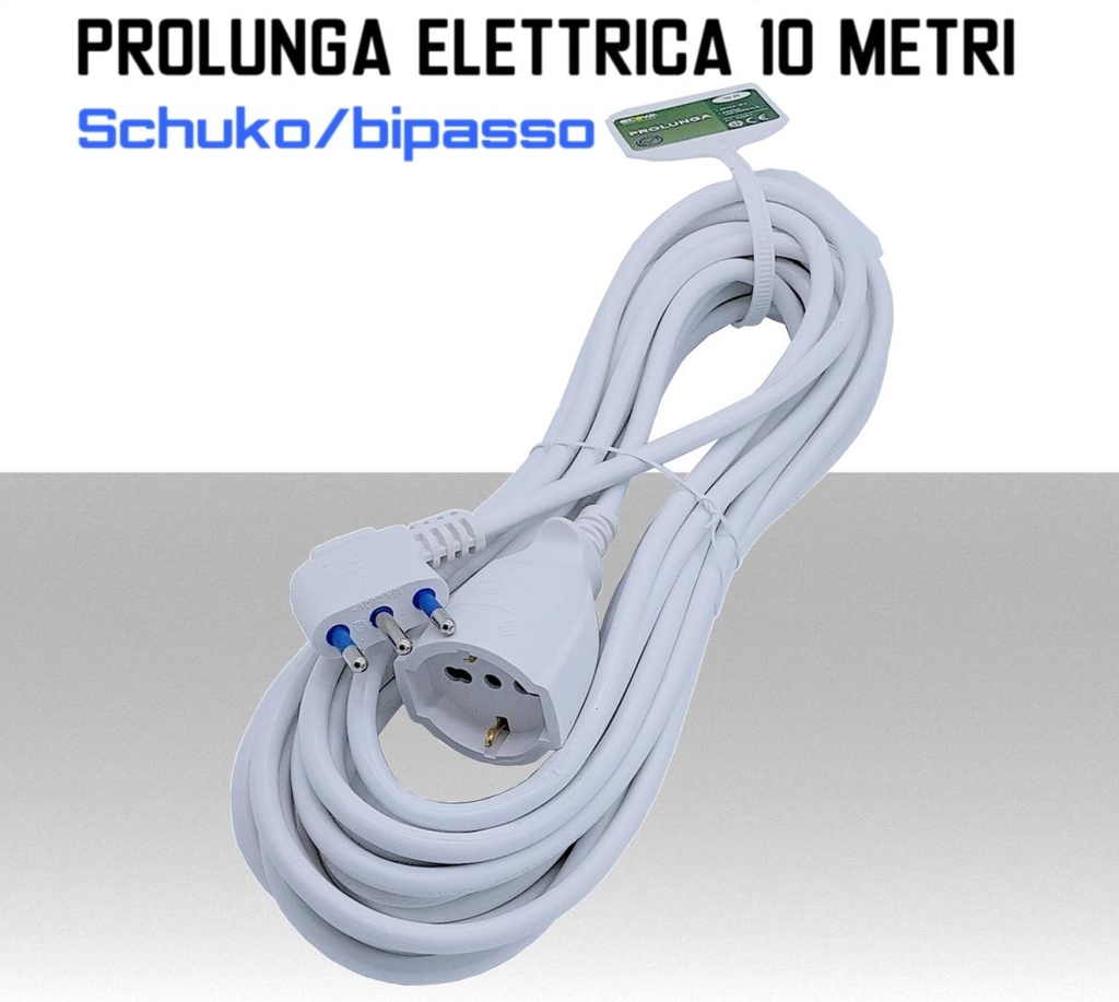 Prolunga elettrica 10 metri  Schuko e Bivalente 10/16A Bianca 