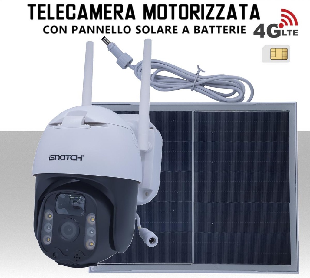 Telecamera motorizzata 1080P con SIM 4G LTE e pannello solare e batterie - Si autoalimenta con il sole