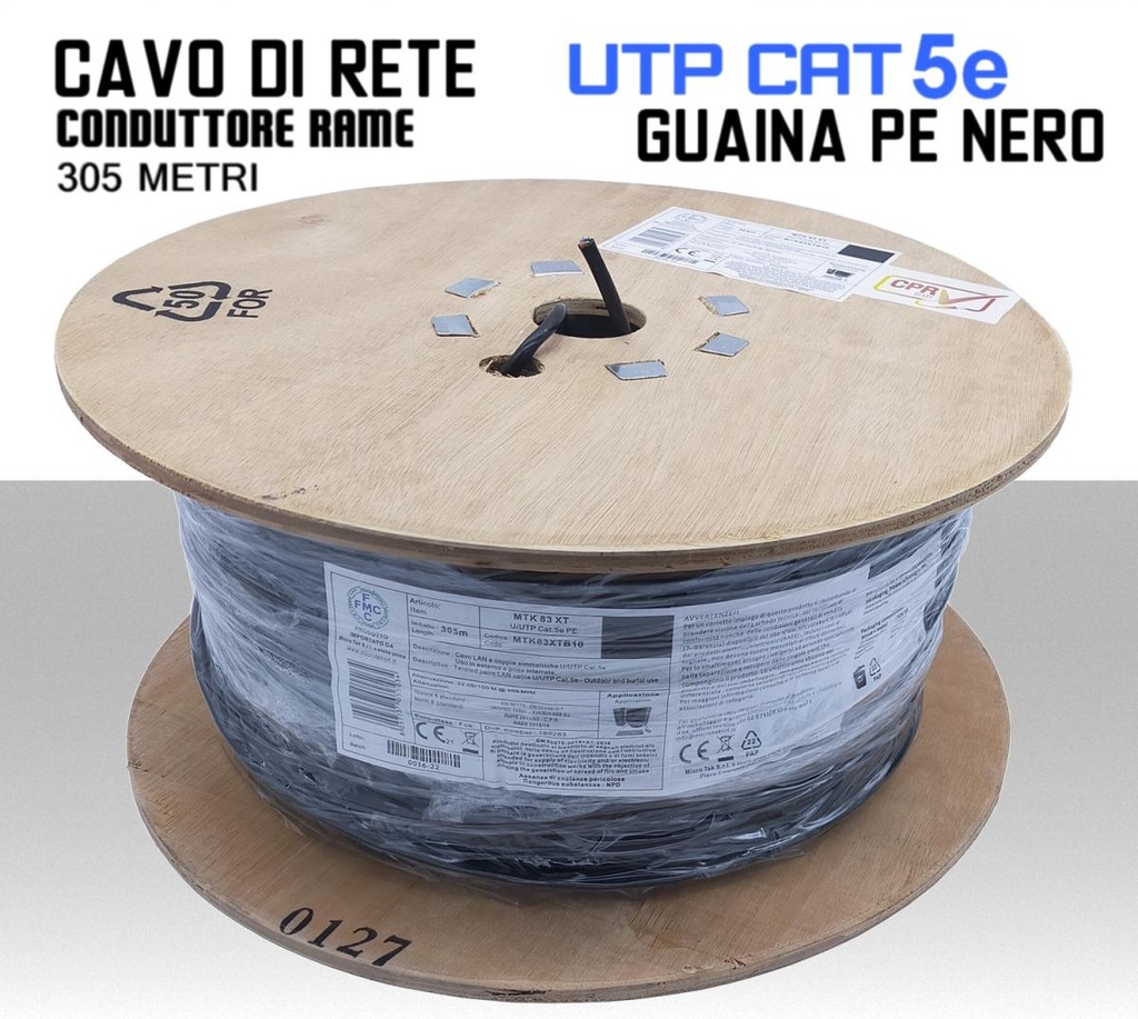 Cavo Ethernet LAN CAT 5e UTP conduttore in RAME guaina PE matassa 305 metri MicroTek 