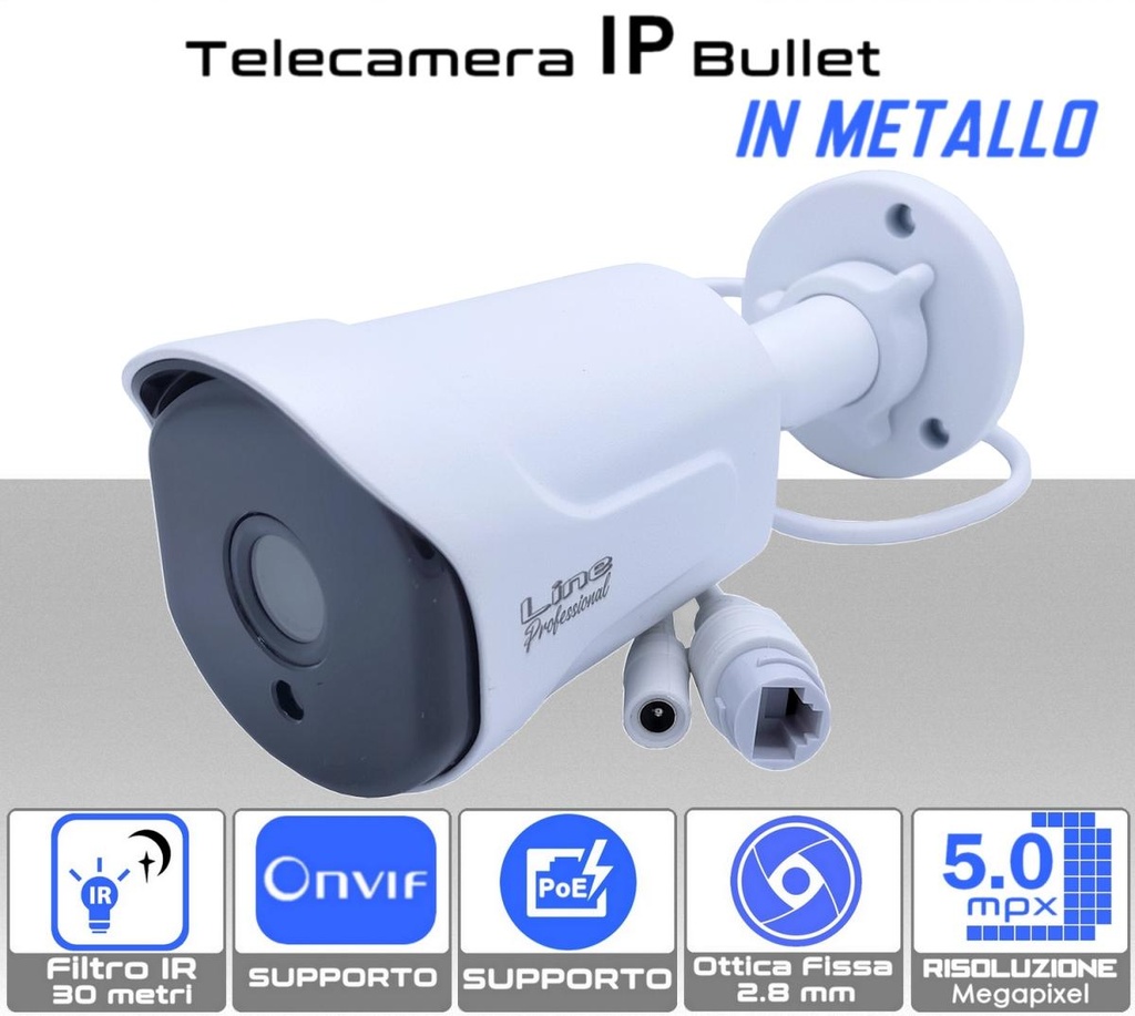 Telecamera IP Bullet PoE Onvif 5MP Ottica 2.8 mm in metallo sony starvis - In metallo