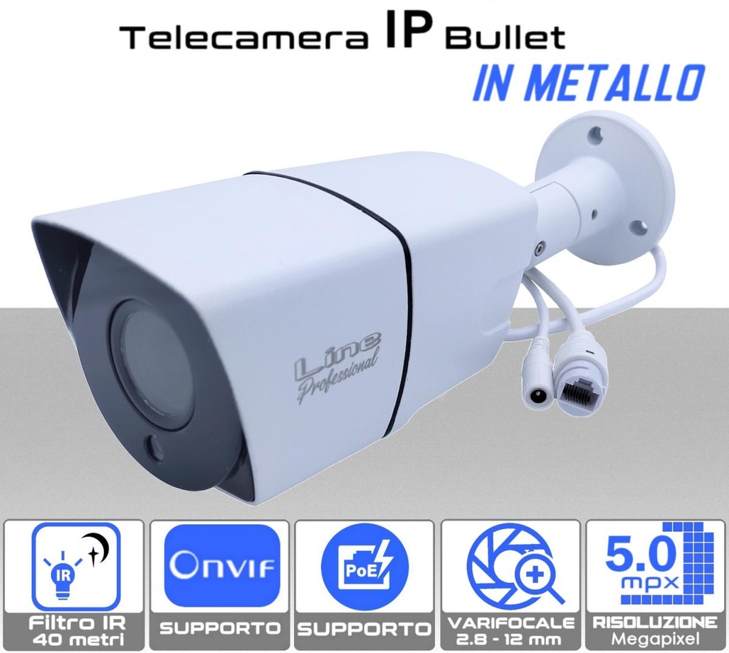 Telecamera IP Bullet Onvif 5MP varifocale 2.8-12mm in metallo sony starvis - In metallo