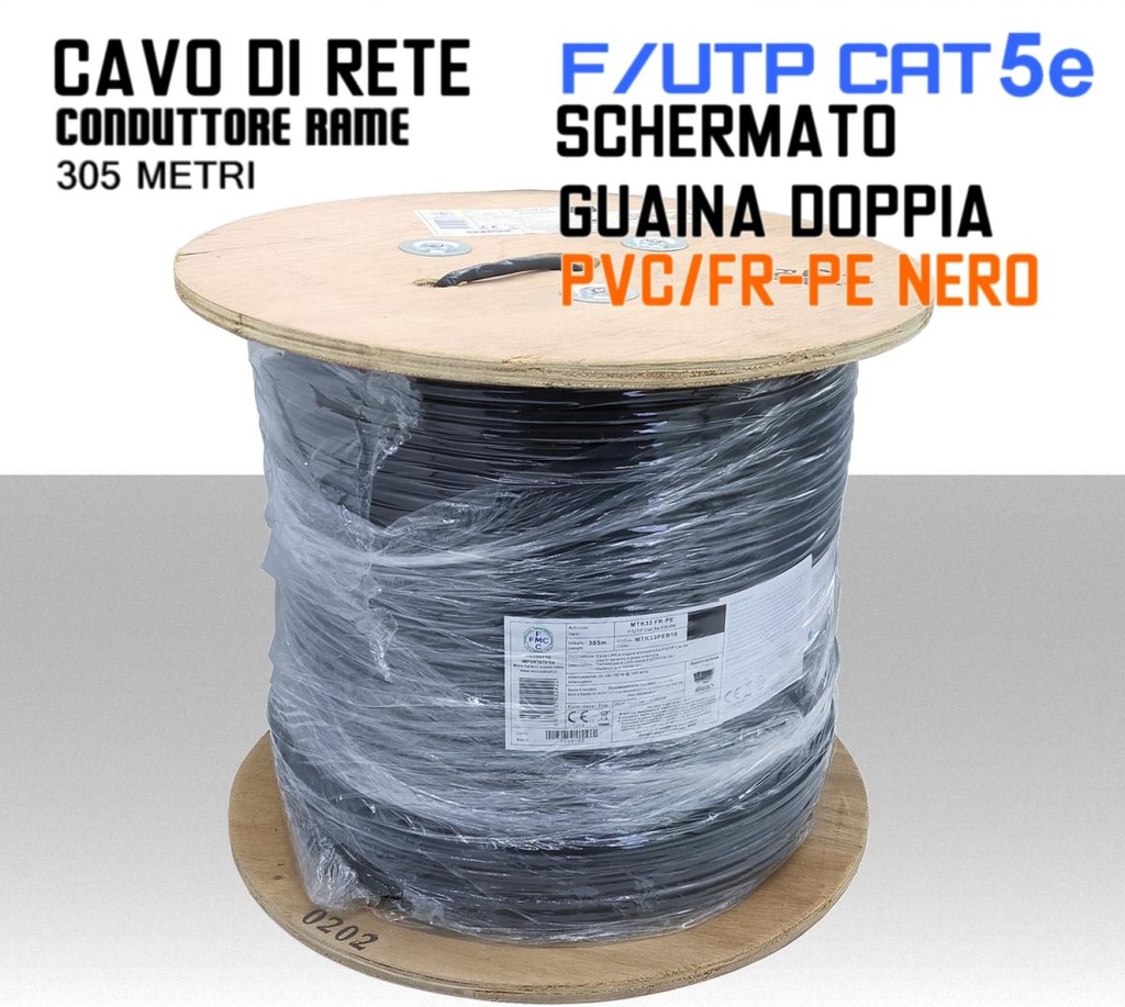 Cavo Ethernet LAN CAT 5e FTP schermato conduttore in RAME Doppia guaina PVC-FR/PE 