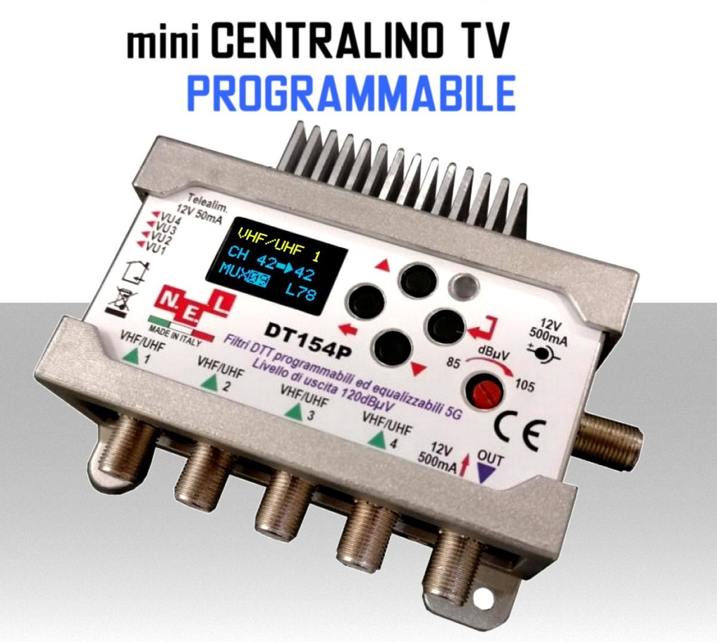 Centralino TV programmabile 4 ingressi VHF/UHF Filtri digitali N.E.L. DT154P