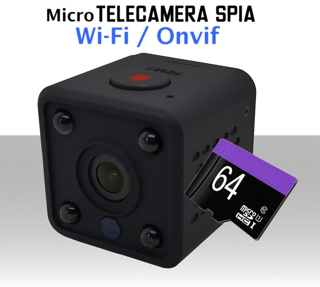 Mini telecamera wi-fi a batteria wireless IP onvif con MicroSD 64Gb