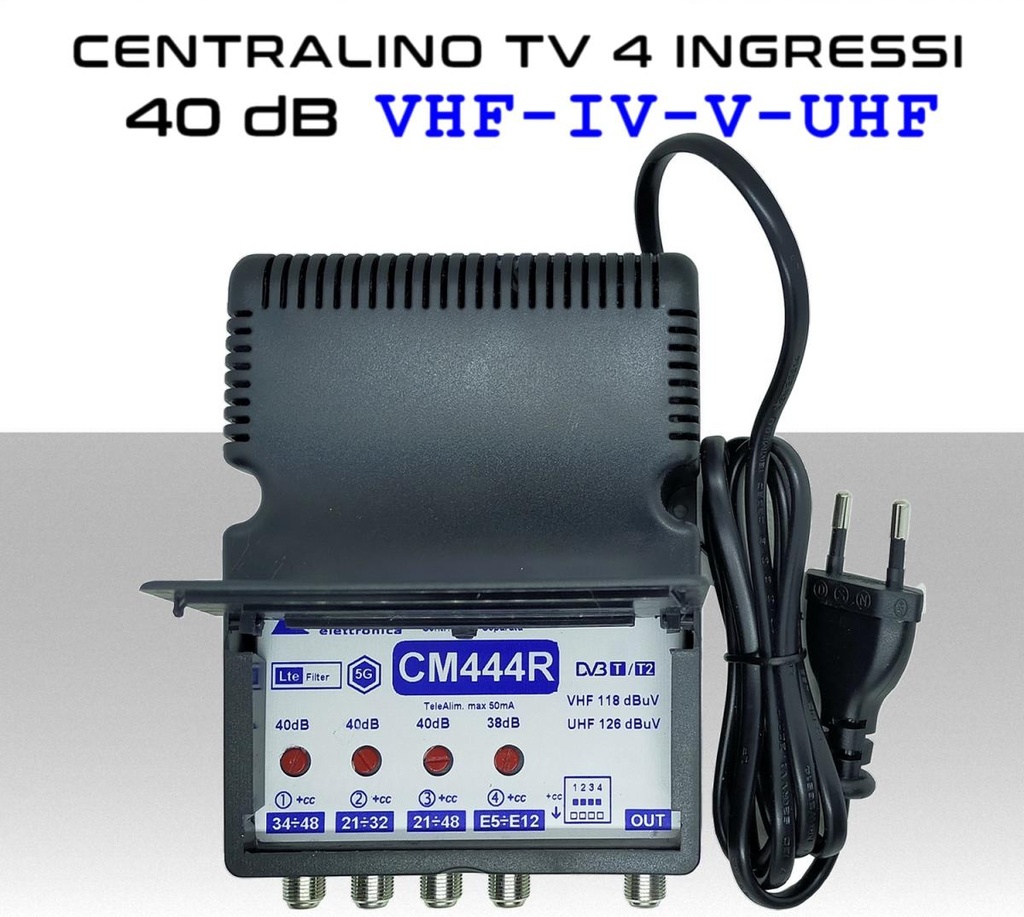 Centralino antenna TV da interno 4 ingressi BIII-IV-V-UHF (32/34) 40dB serie Elar CM444R