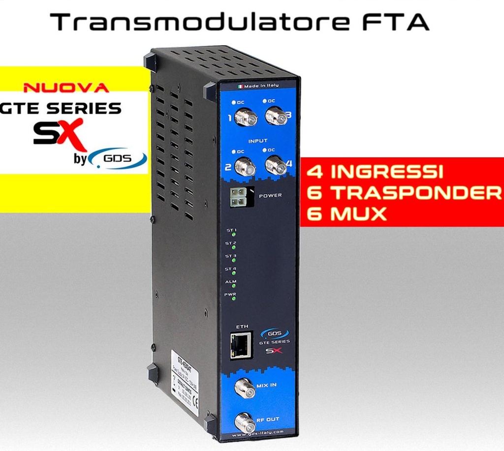 Transmodulatore GDS serie GTE-SX a 6 trasponder SAT multistream canali FTA