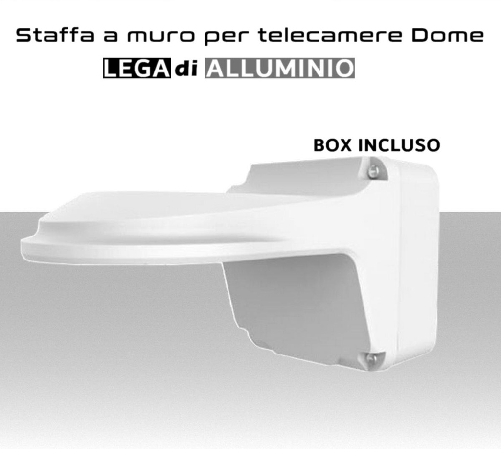 Staffa da muro box incluso in alluminio per Telecamere Dome Fisse