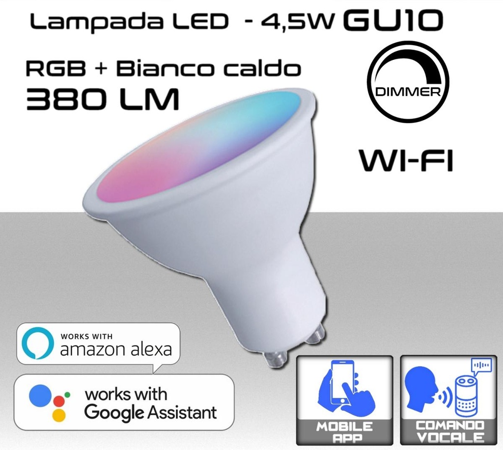 Faretto GU10 LED 4.5W 380 lumen RGB Bianco caldo e dimmerabile - 380 lumen