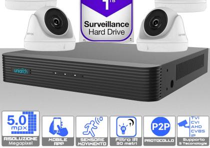 Kit videosorveglianza da esterno 4 telecamere dome 5.0 megapixel e dvr con hard disk