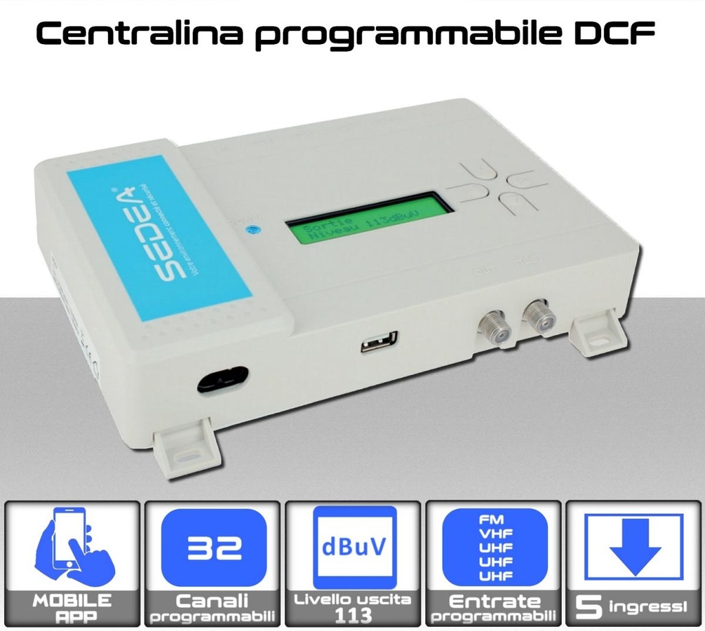 Centralina tv a filtri 5 ingressi programmabili con filtro LTE 700 5G SEDEA DCF