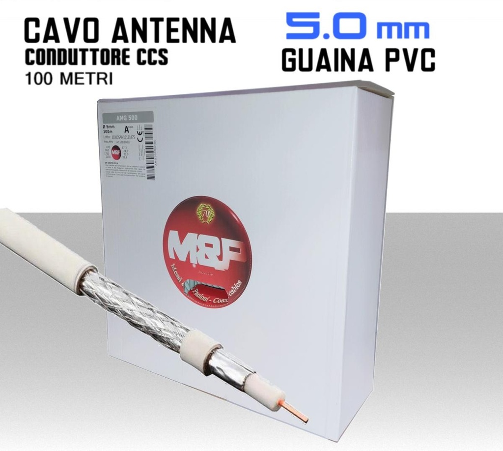 Cavo antenna TV 5 mm in bobina 100 metri CCS e PVC bianco Messi e Paoloni AMG500E