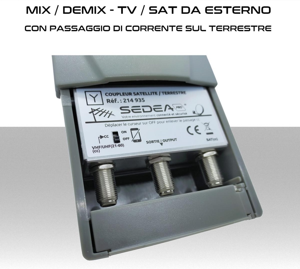 Miscelatore TV SAT demiscelatore  MIX DEMIX  da palo con passaggio CC ingresso terrestre che satellite