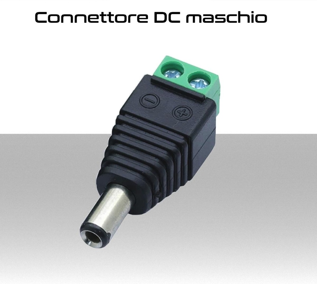 Connettore DC maschio  2 poli a morsetti per Telecamere e strisce LED