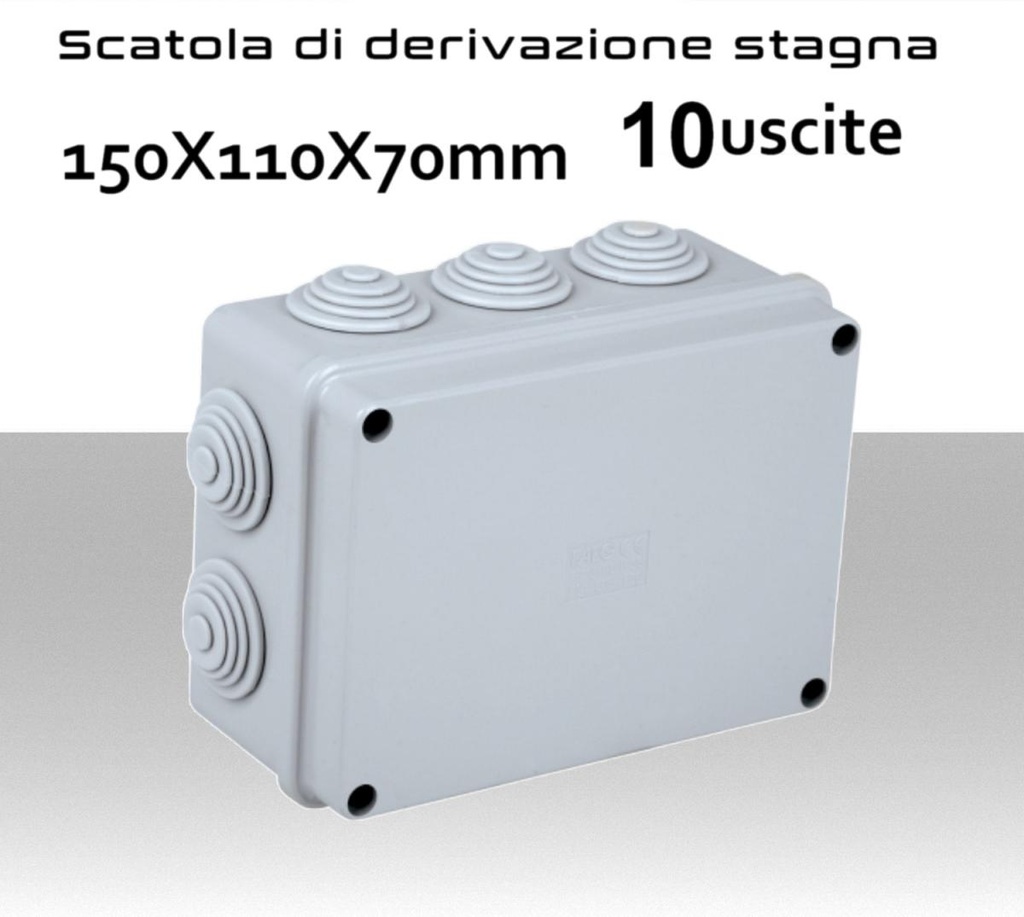 Scatola di derivazione stagna quadra 10 uscite con viti in metallo 150X110X70mm