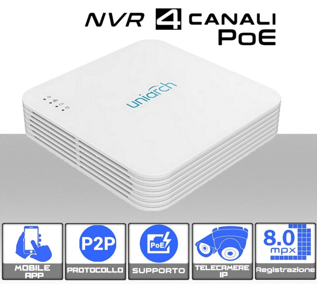 NVR Videosorveglianza POE 4 Canali 8MP supporto ONVIF IP