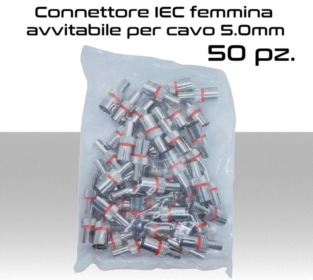 Connettore IEC femmina avvitabile per cavo antenna TV da 5.0mm   PACK 50pz.