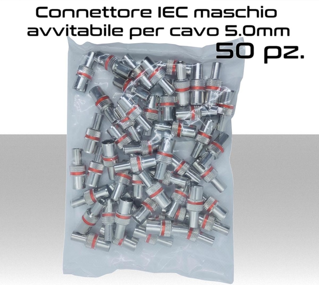 Connettore IEC maschio avvitabile per cavo antenna TV da 5.0mm  PACK 50pz.