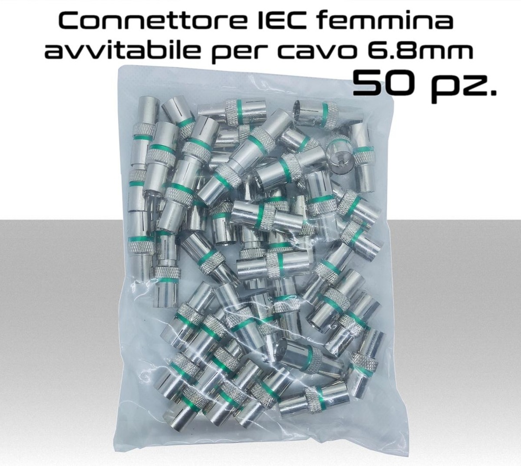 Connettore IEC femmina avvitabile per cavo antenna TV da 6.8mm PACK 50pz.