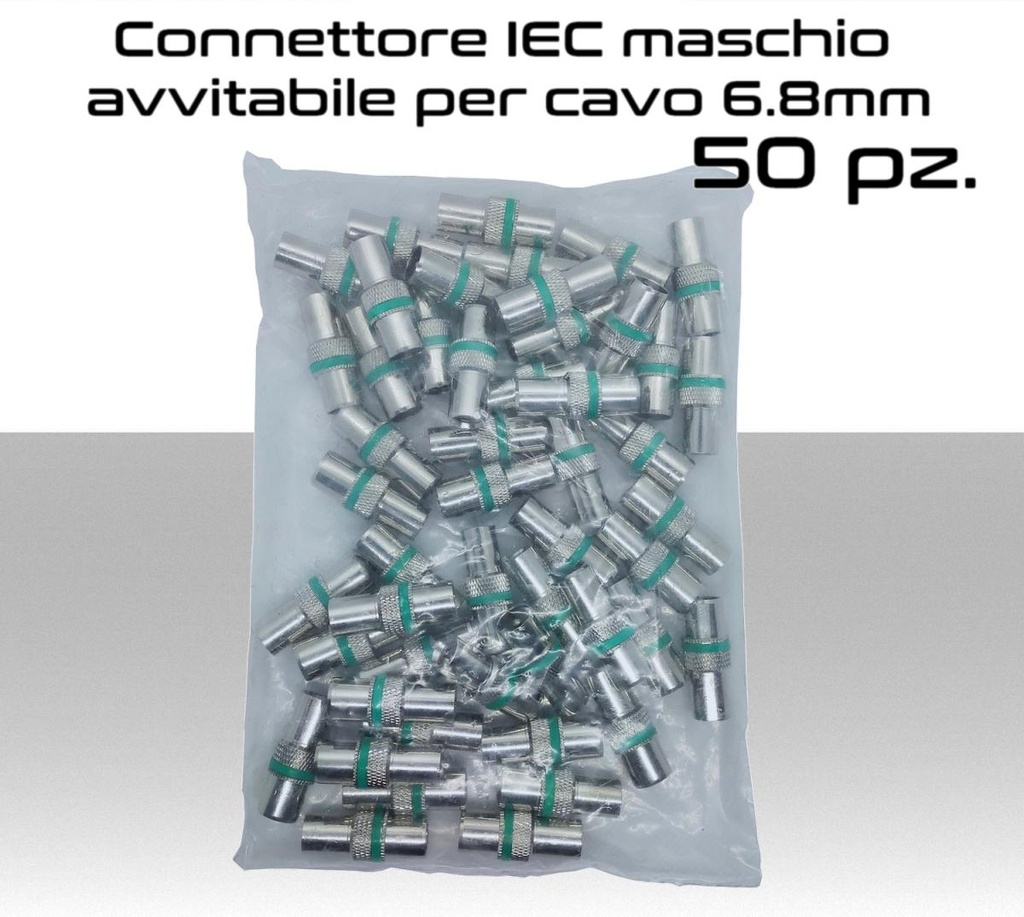 Connettore IEC maschio avvitabile per cavo antenna TV da 6.8mm   PACK 50pz.