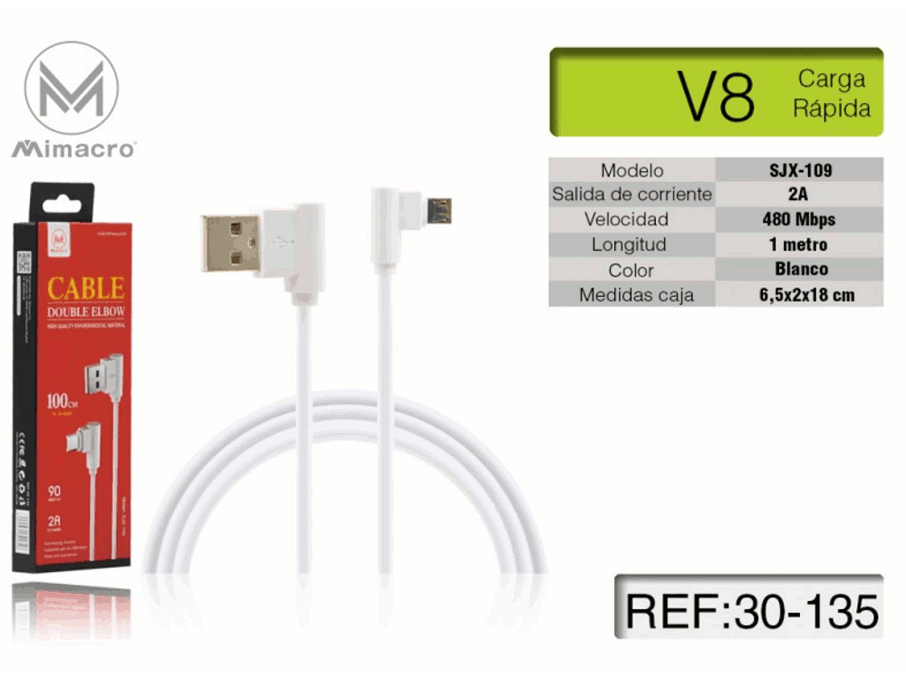 Cavo Micro USB Android: 1 Metro, Bianco, Angolo Retto, Alta Corrente