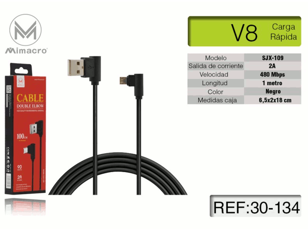 Cavo alimentazione Micro-USB per Android - Alta corrente - Lunghezza 1 metro - Nero - Ad angolo