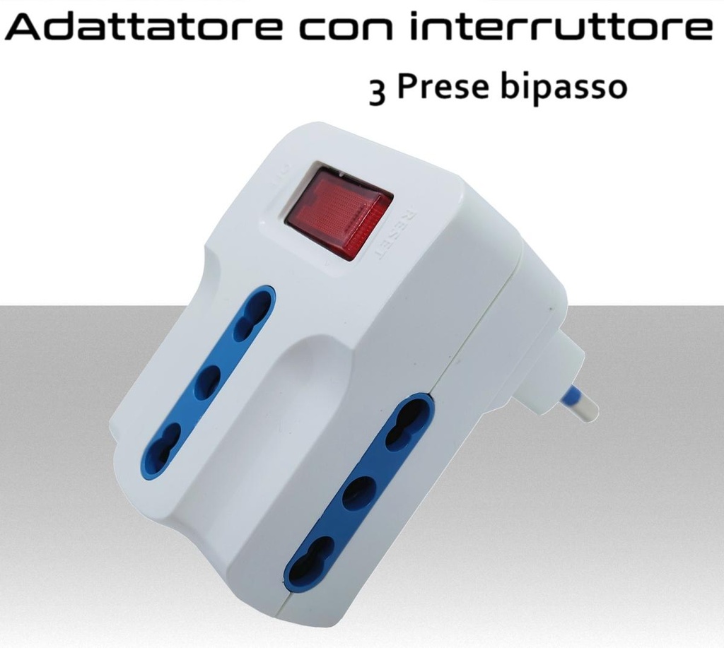 Adattatore Spina piccola S11 con interruttore 3 prese bipasso 10A 16A