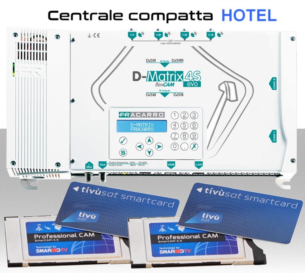 Centrale compatta D-MATRIX-4S evo completa di 2 cam professional e 2 card tivùsat