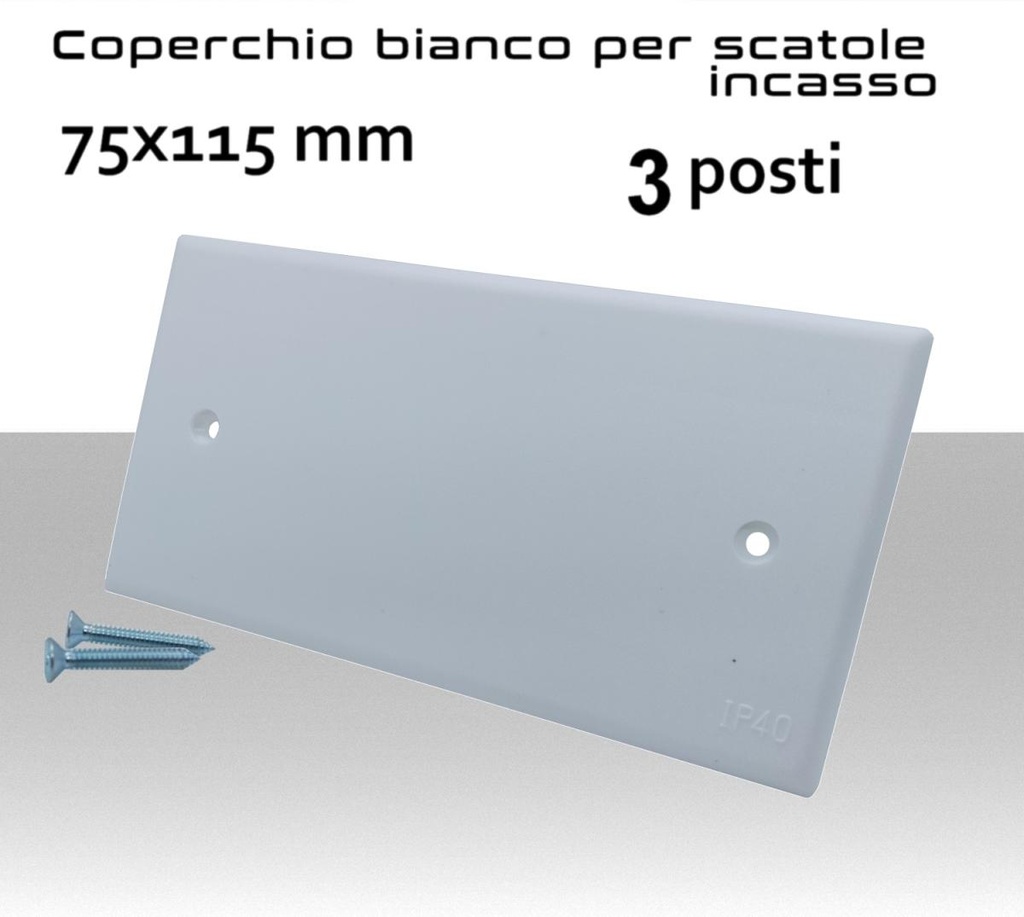 Coperchio bianco per scatola incasso 3 posti 75x115 mm