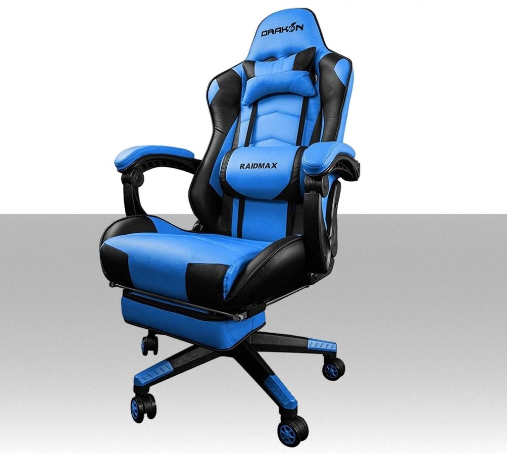 Sedia gaming in pelle per scrivania modello Raidmax DK709BLUE blu e nera