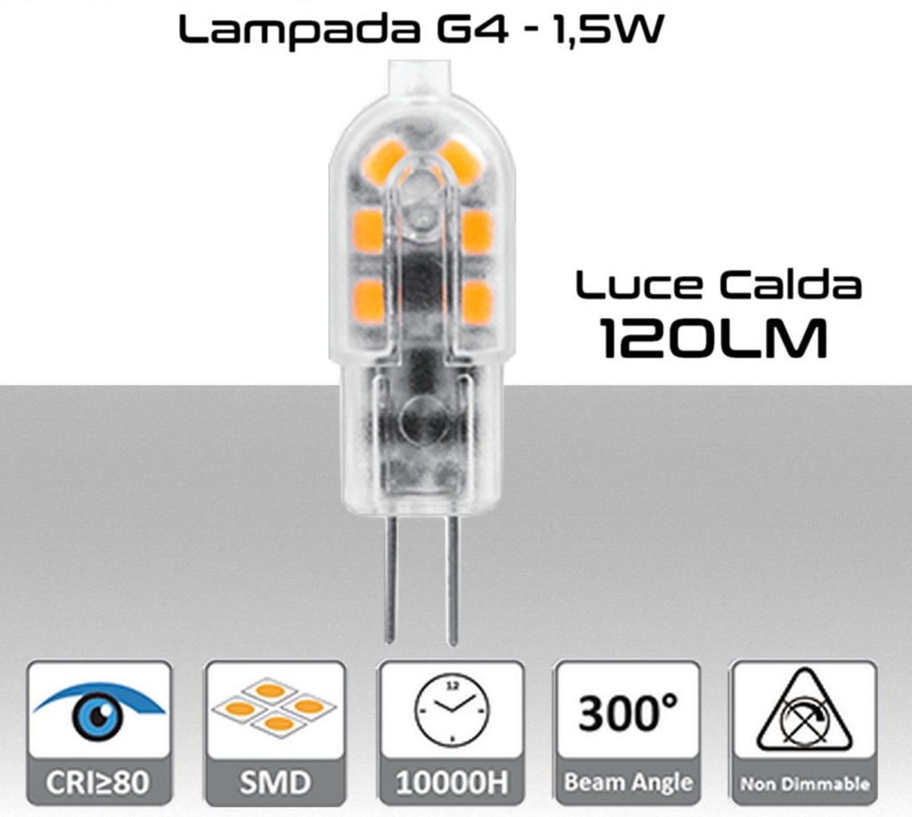 Lampadina G4 da 1.5W 3000K 120 lumen DC-12V