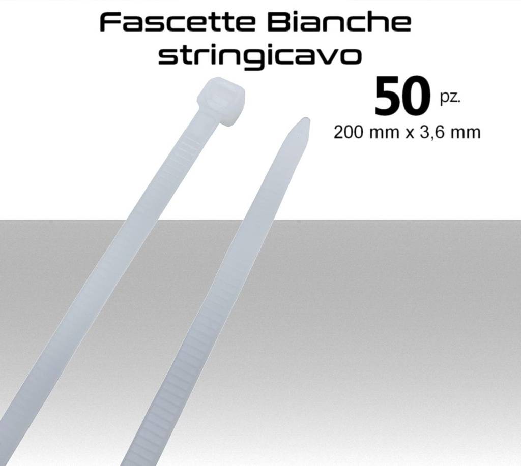 Fascette stringicavo bianche multiuso 200x3,6mm pz.50