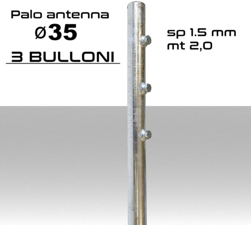 [MS0502] Palo antenna singolo lunghezza 2 metri diametro 35mm spessore 1.5mm con 3 bulloni