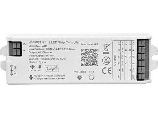 [LA030] Controller TUYA WiFi & Bluetooth a 5 canali per strisce LED 12/24V MAX 15A