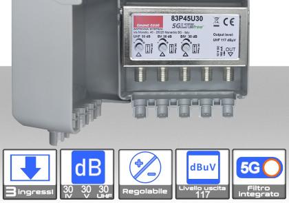 [MS2476E] Amplificatore antenna TV 3 ingressi IV-V-UHF (42/43) 30dB regolabile Emme Esse 83P45U30