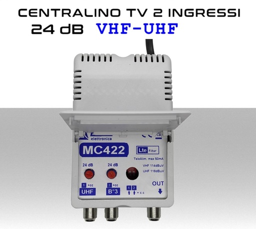 [MS2770] Centralino antenna TV da interno 2 ingressi BIII-UHF 24dB serie Elar MC422