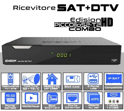 [MS0691] Decoder Edision Piccollo COMBO SAT Terrestre in FULL HD Funzioni USB slot smart card e C.I.