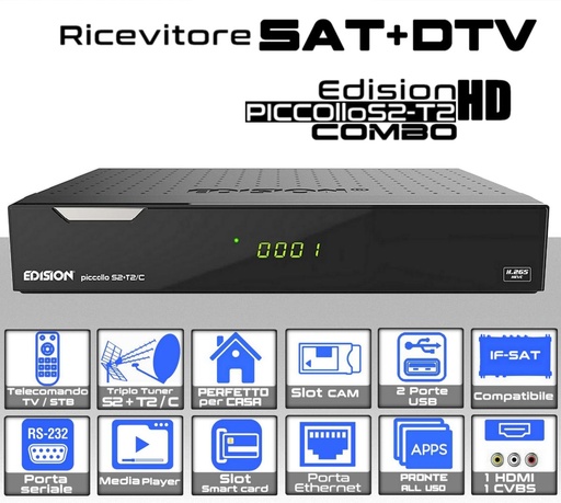 [SA0691] Decoder Edision Piccollo COMBO SAT Terrestre in FULL HD Funzioni USB slot smart card e C.I.