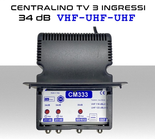 [MS2763] Centralino antenna TV da interno 3 ingressi BIII-UHF-UHF 34dB serie Elar CM333