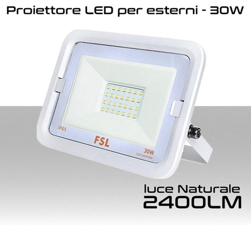 [MS0248] Faretto LED per esterno 30W Luce bianca naturale 4000k IP65 2400 Lumen FSL