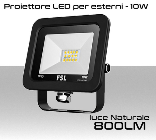 [MS0298] Faretto LED per esterno 10W Luce bianca naturale 4000K IP65 800 Lumen FSL