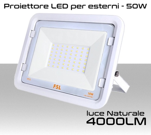 [MS0249] Faretto LED per esterno 50W Luce bianca naturale 4000K IP65 4000 Lumen FSL