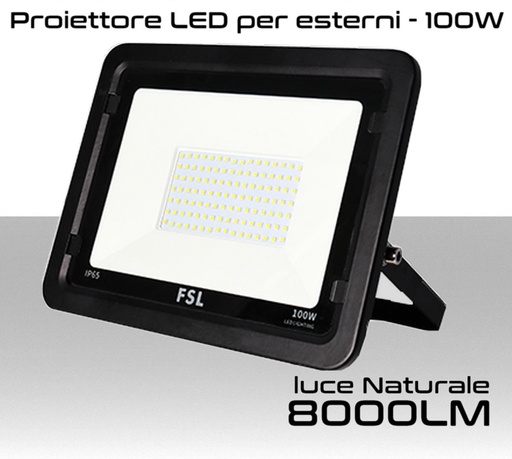 [MS0372] Faretto LED per esterno 100W Luce bianca naturale 4000K IP65 8000 Lumen FSL