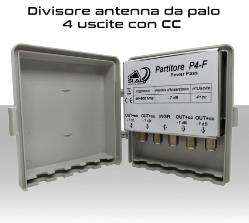 [MS2724CC] Partitore antenna TV 4 uscite da palo divisore con passaggio CC su 4 uscite