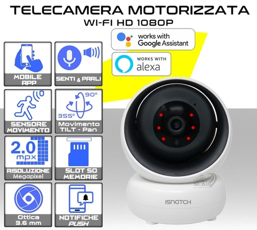 [MS2187] Telecamera IP WiFi motorizzata da interno in alta definizione 1080p con audio integrato compatibile con Alexa e Google Assistant controllo da remoto modello heycamPlus