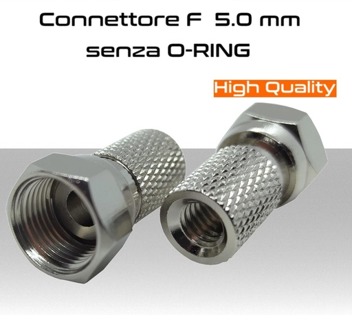 [MS0700] Connettore F ad avvitare maschio diritto alta qualità utilizzato su cavi coassiali TV con diametro di 5.0 mm. 