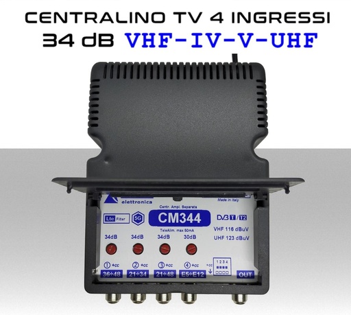 [MS2774] Centralino antenna TV da interno 4 ingressi BIII-IV-V-UHF (34/36) 34dB serie Elar CM344